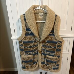 Cotton Rye Southwestern Sherpa Vest Small Western Aztec Ranch Style